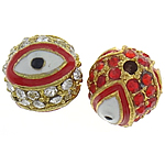 Perlas de mal de ojo de aleación de zinc, diamantes de imitación, Esférico, chapado, patrón de malvado de ojo & esmalte, más colores para la opción, 10mm, agujero:aproximado 2.5mm, Vendido por UD