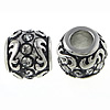 Stainless Steel European Beads, Drum, without troll & with rhinestone & blacken Approx 5mm 