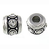 Stainless Steel European Beads, Drum, without troll & with rhinestone & blacken Approx 4mm 