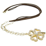 Clover Jewelry Necklace, Zinc Alloy, iron lobster clasp, Four Leaf Clover, with rhinestone, nickel, lead & cadmium free Inch 