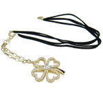 Clover Jewelry Necklace, Zinc Alloy, iron lobster clasp, Four Leaf Clover, with rhinestone, nickel, lead & cadmium free .9 Inch 