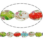 Gold Sand Lampwork Beads, Oval, with flower pattern, mixed colors Approx 2-2.5mm .5 Inch  