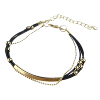 Fashion Create Wax Cord Bracelets, Zinc Alloy, with Waxed Linen Cord & Brass & Iron, nickel, lead & cadmium free, 1-5mm Inch 