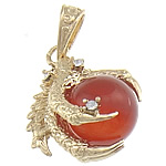 Agate Brass Pendants, with Red Agate, Oval, with rhinestone Approx 