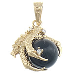 Agate Brass Pendants, with Black Agate, Oval, with rhinestone Approx 