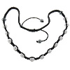 collier woven ball de mode , corde de cire, avec argile & Hématite, avec 45 pcs strass & avec strass, 10mm, 8mm Environ 20-25 pouce, Vendu par brin