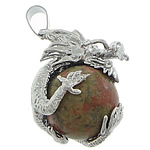 Unakite Pendants, with Brass, Dragon, platinum color plated Approx 