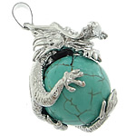 Synthetic Turquoise Pendants, Brass, with Synthetic Turquoise, Dragon, plated, light blue Approx 