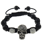 Zinc Alloy Woven Ball Bracelets, with Rhinestone Clay Pave Bead & Nylon Cord & Crystal, Skull, with rhinestone 10mm Approx 7-10 Inch 