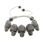 Zinc Alloy Woven Ball Bracelets, with Nylon Cord & Hematite, Skull, with rhinestone 10mm, 8mm Approx 7-11 Inch 