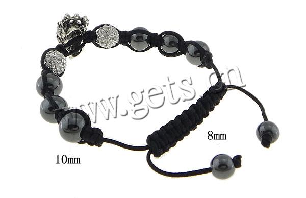 Zinc Alloy Woven Ball Bracelets, with Rhinestone Clay Pave Bead & Nylon Cord & Hematite, Heart, with rhinestone, more colors for choice, 24x15x8mm, 10mm, 8mm, Length:Approx 6-10 Inch, Sold By Strand