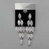 Cubic Zircon (CZ) Drop Earring, Brass, Leaf, platinum color plated, with cubic zirconia & faceted Grade AAA Approx 1.9 Inch 