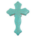 Synthetic Turquoise Pendants, Cross, blue Approx 1.8mm 
