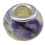 abalorios de cerámica latón núcleo Europeo, Porcelana, con metal, Toroidal, sin rosca & calcomanía, Púrpura, 14x10mm, agujero:aproximado 4.2mm, Vendido por UD