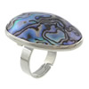 Shell Finger Ring, Brass, with Abalone Shell, Flat Oval, platinum color plated, adjustable 17.5mm, US Ring 
