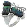 Shell Finger Ring, Brass, with Abalone Shell, Butterfly, platinum color plated, adjustable 19mm, US Ring 