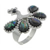 Shell Finger Ring, Brass, with Abalone Shell, Peacock, platinum color plated, adjustable & with rhinestone 19mm, US Ring 