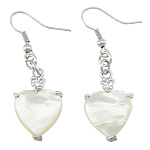 White Shell Earrings, Brass, with White Shell, Heart, platinum color plated, with rhinestone Approx 1.7 Inch 