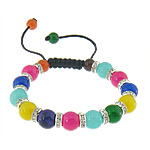 Glass Woven Ball Bracelets, with rhinestone brass spacer & Nylon Cord, multi-colored, 10mm, 8mm Approx 7-12 Inch 