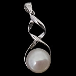 Cultured Pearl Sterling Silver Pendants, 925 Sterling Silver, with Freshwater Pearl, Number 8, platinum plated Approx 5mm 