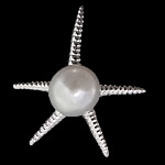 Cultured Pearl Sterling Silver Pendants, 925 Sterling Silver, with Freshwater Pearl, Starfish, platinum plated Approx 6mm 