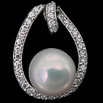 Cultured Pearl Sterling Silver Pendants, 925 Sterling Silver, with Freshwater Pearl, Teardrop, platinum plated, with cubic zirconia Approx 4.5mm 