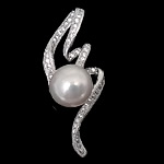 Cultured Pearl Sterling Silver Pendants, 925 Sterling Silver, with Freshwater Pearl, Helix, platinum plated, with cubic zirconia 
