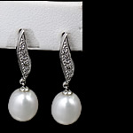 925 Sterling Silver Drop Earring, with Freshwater Pearl, with cubic zirconia 
