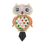 Zinc Alloy Jewelry Cabochons, Owl, gold color plated, flat back & enamel & with rhinestone 