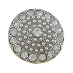 Botón de caña de aleación de cinc, aleación de zinc, con Perlas de vidrio, Redondo aplanado, chapado en color de plata, con diamantes de imitación, 30x30x7mm, agujero:aproximado 4mm, Vendido por UD