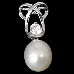 Cultured Pearl Sterling Silver Pendants, 925 Sterling Silver, with Freshwater Pearl, platinum plated, with cubic zirconia Approx 2.5mm 