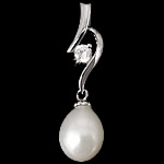 Cultured Pearl Sterling Silver Pendants, 925 Sterling Silver, with Freshwater Pearl, Oval, platinum plated, with cubic zirconia Approx 3mm 