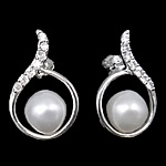 925 Sterling Silver Stud Earring, with Freshwater Pearl, with cubic zirconia 