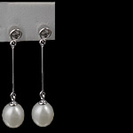 Perlas cultivadas de agua dulce Pendientes con Colgantes, plata esterlina aguja de pendiente, Gota, chapado, con circonia cúbica, más colores para la opción, 7.5x32x7.5mm, Vendido por Par