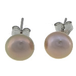 Freshwater Pearl Stud Earring, sterling silver post pin, Dome, pink, 6-7mm 