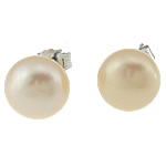 Freshwater Pearl Stud Earring, sterling silver post pin, Dome, pink, 6-7mm 