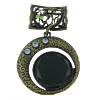 Glass Zinc Alloy Pendants, with Glass, Flat Round, antique bronze color plated, faceted & with rhinestone Approx 