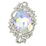 Glass Zinc Alloy Pendants, with Glass, Oval, platinum color plated, faceted & with rhinestone 