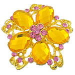 Zinc Alloy Shoes Buckle, with Acrylic, Flower, gold color plated, faceted & with rhinestone, yellow 