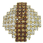 Hebilla de cobre amarillo, metal, Rombo, chapado en color dorado, con diamantes de imitación, 32x34x6.5mm, Vendido por UD