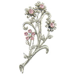 Zinc Alloy Jewelry Brooch, Flower, platinum color plated, with rhinestone 