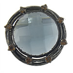 Brass Buckle, with Glass, Flat Round, plumbum black color plated, faceted & with rhinestone 