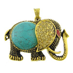 Synthetic Turquoise Pendants, Brass, with Synthetic Turquoise, Elephant, enamel & with rhinestone, blue Approx 