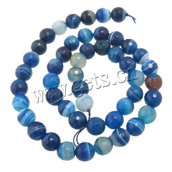 Natürliche Streifen Achat Perlen, rund, Kundenindividuell & Weitere Größen für Wahl & facettierte, blau, Bohrung:ca. 1-1.5mm, Länge:ca. 15 ZollInch, verkauft von Strang