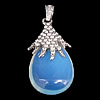 Sea Opal Pendants, with Brass, Teardrop, platinum color plated, with rhinestone Approx 