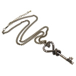 Zinc Alloy Iron Chain Necklace, with iron chain, Key, with rhinestone, nickel, lead & cadmium free .5 Inch 