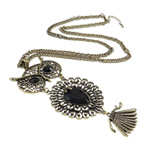 Zinc Alloy Iron Chain Necklace, with iron chain, Owl, with resin rhinestone, nickel, lead & cadmium free Inch 