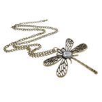 Zinc Alloy Iron Chain Necklace, with iron chain, Dragonfly, plated, with rhinestone, nickel, lead & cadmium free .5 Inch 