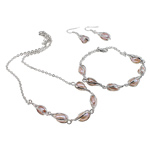 Conjunto de joya de perla de agua dulce de latón, metal, pulsera & pendiente & collar, con perla, latón cierre de langosta, 6-7mm, 34mm, longitud:18.5 Inch,  6.5 Inch, Vendido por Set