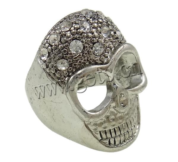 Rhinestone Zinc Alloy Finger Ring, Skull, plated, Customized & with rhinestone, more colors for choice, nickel, lead & cadmium free, 31x24x26mm, Hole:Approx 18.5mm, US Ring Size:8.5, Sold By PC